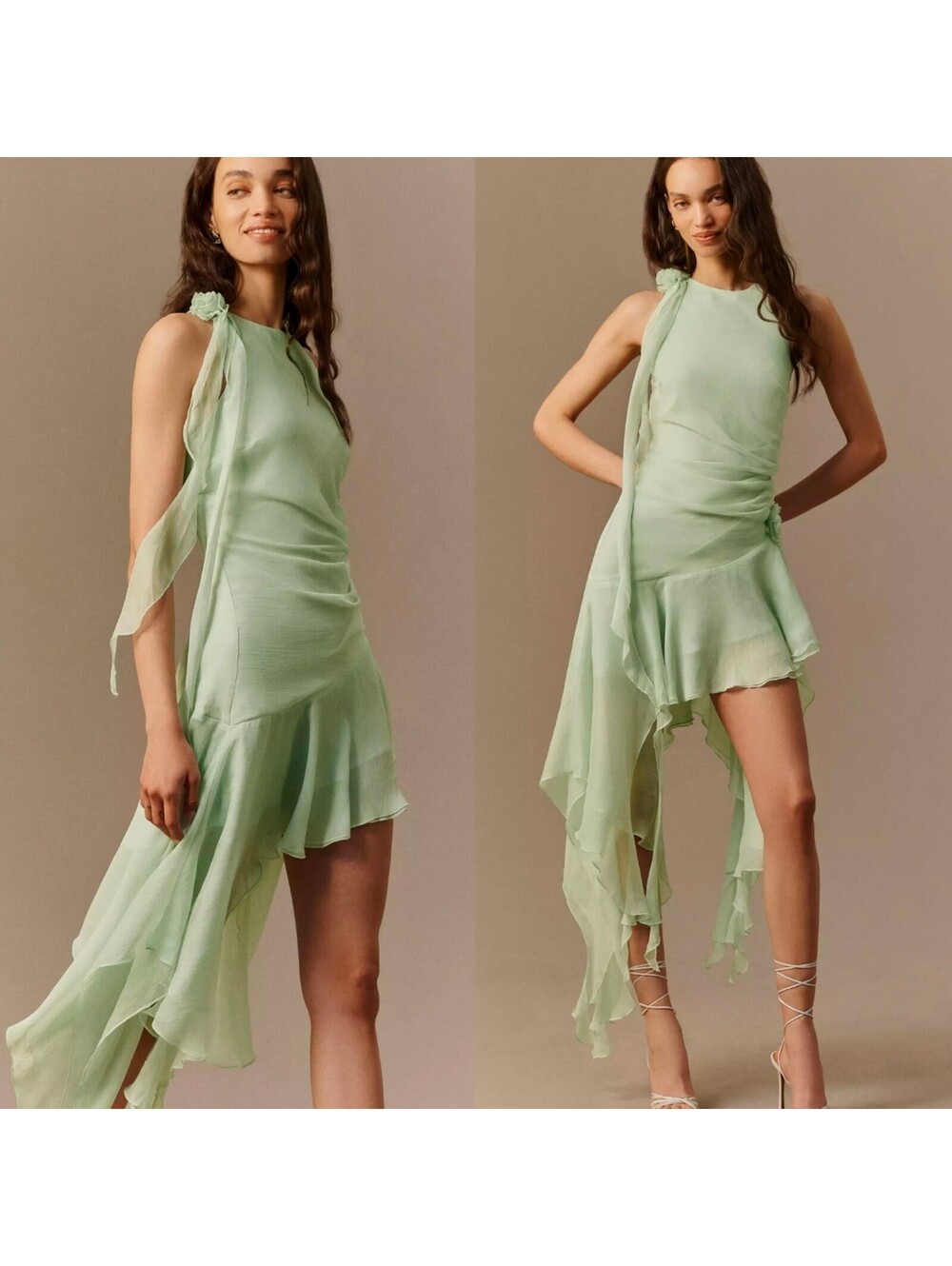Bardot Ivana High Low Mini Dress Small 4 Chiffon Asymmetric Fairycore Green NWOT